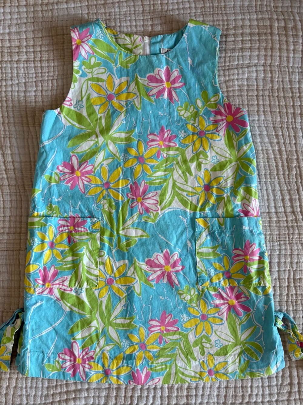 Lilly Pulitzer Turquoise Floral Shift Dress with Pink & Yellow Flowers